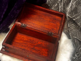 Lilith Lucifer Lapis Lazuli Chest Large Wood Carved Red Mango 10x6" OOAK Sigil