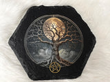 Yggdrasil Tree of Life Bronze Pentacle Altar Tile Slate 4x4 Inches Handmade