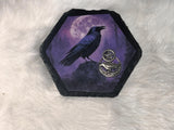 Raven Purple Pentacle Moon Altar Tile Slate 4x4 Inches Handmade