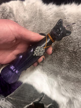 Freya Offering Black Cat Candle Purple Metallic Ombre 7 Inches Handmade Pentacle Celtic