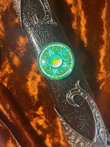 Athame - Hecate Triple Moon Pentagram Celtic Stainless Steel Double Sided Unsharpened Blade Green 1093