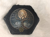 Yggdrasil Tree of Life Bronze Pentacle Altar Tile Slate 4x4 Inches Handmade