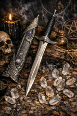 Athame - Amethyst Celtic Stainless Steel Double Sided Unsharpened Blade (DAGG-1132)