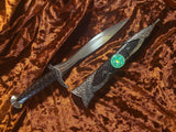 Athame - Hecate Triple Moon Pentagram Celtic Stainless Steel Double Sided Unsharpened Blade Green 1093