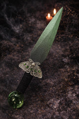 Lunar Moth Athame Lot of 3 – Green Ombre Altar Daggers with Glass Stone