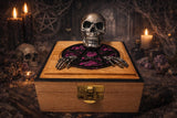 Handmade Resin Skull Box: Bronze Skeleton, Purple Pentacle Altar Piece