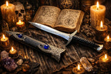 Athame - Blue Glass Celtic Stainless Steel Double Sided Unsharpened Blade (dagg-1102)