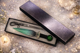Lunar Moth Athame: Green Ombre Altar Dagger, Glass Stone (6.5 Inch) Scribe Optional