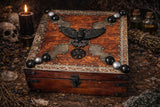 Handmade Red Mango Wood Box: Viking Raven Vegvisir 8x8x3 Heavy