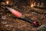 Athame / Dagger - Small - Black Metallic Red Stainless Bronze Pentacle Red Glass 6.5 Inches (MINI-1012)