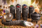 DIY Ritual Witchcraft Spell Jar Handmade Pewter Black Glass Jewel Top Hinged - Choose Ritual
