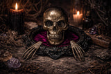 Handmade Resin Skull Statue Climbing out of Picture Frame Purple Crushed Velvet OOAK