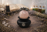 Lilith Rose Quartz Sphere on Handmade Clay Stand with Lilith Sigil 1.5 pounds