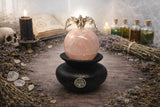 Lilith Rose Quartz Sphere on Handmade Clay Stand with Lilith Sigil 1.5 pounds