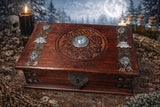 Jasper Pentacle Horned Moth Celtic Knot Chest Large Wood Carved Red Mango 10x6" OOAK