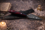 Athame Dagger - Damascus Bosom Dagger with Sheath Resin Handle Burgundy Blue Handmade 5.5 Inches