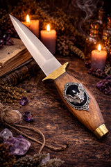 Athame - Brass and Wood Handle 7.5 inches Samhain Bat Black