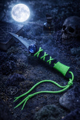 Athame - Green Celtic Purple Glass Black Blade 7.5 Inches