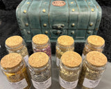 Witch's Chest Green with 8 Glass Jars Herbs with Properties with 125+ spells and more 7.5x4x3.75 Inches