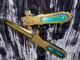 Folding Athame, Ornate Gold