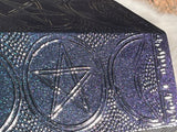 Triple Moon Goddess Box Color Changing Green Purple Metallic Stamped Metal over Wood 4x6 Velvet Lined