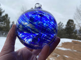 Witch's Ball - Hand Blown Glass Ornament - 4.5 Inches Blue Swirl