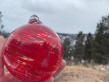 Witch's Ball - Hand Blown Glass Ornament - 4.5 Inches Red Swirl
