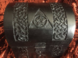 Wooden Chest Carved Pentagram Triple Moon Goddess Heavy 7x7x5