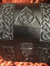 Wooden Chest Carved Pentagram Triple Moon Goddess Heavy 7x7x5