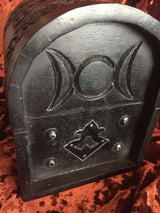 Wooden Chest Carved Pentagram Triple Moon Goddess Heavy 7x7x5