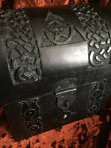 Wooden Chest Carved Pentagram Triple Moon Goddess Heavy 7x7x5