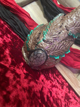 Handcrafted Clay Glass Altar Jar Leaves and Dragon Vein Stone Copper with Glass Stone Top