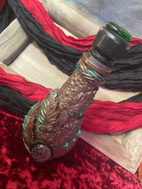 Handcrafted Clay Glass Altar Jar Leaves and Dragon Vein Stone Copper with Glass Stone Top