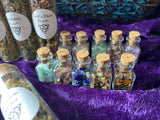 Witch's Apothecary Box with Herbs and Gemstone Glass Vials + Spells