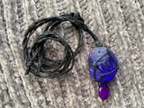 Blue Sea Glass Purple Stone Macrame Hemp Necklace 30 Inches Adjustable