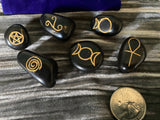 Witch Sigil Stones Black Agate 6 Piece Altar Stones