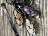 Amethyst or Quartz Crystal Point Pendant with Black Hemp Macrame Braided Cord 32 inch length
