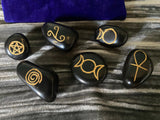 Witch Sigil Stones Black Agate 6 Piece Altar Stones