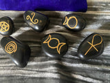Witch Sigil Stones Black Agate 6 Piece Altar Stones
