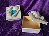Handmade Herb Box - Paper Mache Seashells and Glass Turquoise Stone