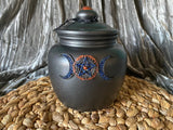 Triple Moon Goddess Altar Jar Gunmetal Glass 6.5 inches