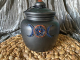 Triple Moon Goddess Altar Jar Gunmetal Glass 6.5 inches