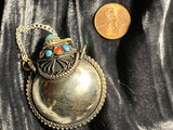 Vintage Tibetan Silver Snuff Bottle Pendant with Spoon 1.5 inches