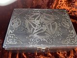 Pentagram Chest Metal On Wood Black Velvet Lined 6.75x4.75