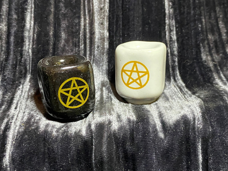Set of 2 Spell/Chime Candle Holders Ceramic Pentacle/Pentagram Black and White
