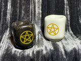 Set of 2 Spell/Chime Candle Holders Ceramic Pentacle/Pentagram Black and White