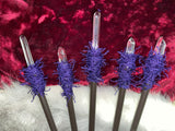 Mahogany Crystal Wand Carved 9 Inches Handmade Purple Blue or Clear Polished Crystal Titanium