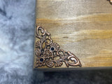 Pine Box Handmade Floral 7.75x5x3.75 Inches Hinged Chest Metal Floral Hand Painted Copper Embellishments