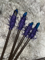 Mahogany Crystal Wand Carved 9 Inches Handmade Purple Blue or Clear Polished Crystal Titanium