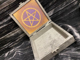 Pewter Box Purple Glass Stones - Laser Cut Wood - 6 Inches Handmade Pentacle